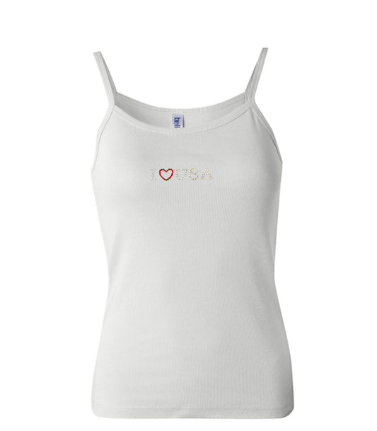 Bella - I LOVE USA White Tank Top w/Rhinestones