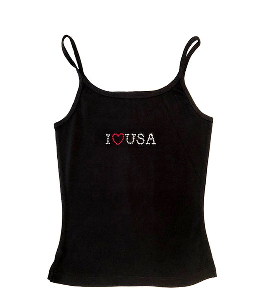 Bella - I LOVE USA Black Tank Top w/Rhinestones