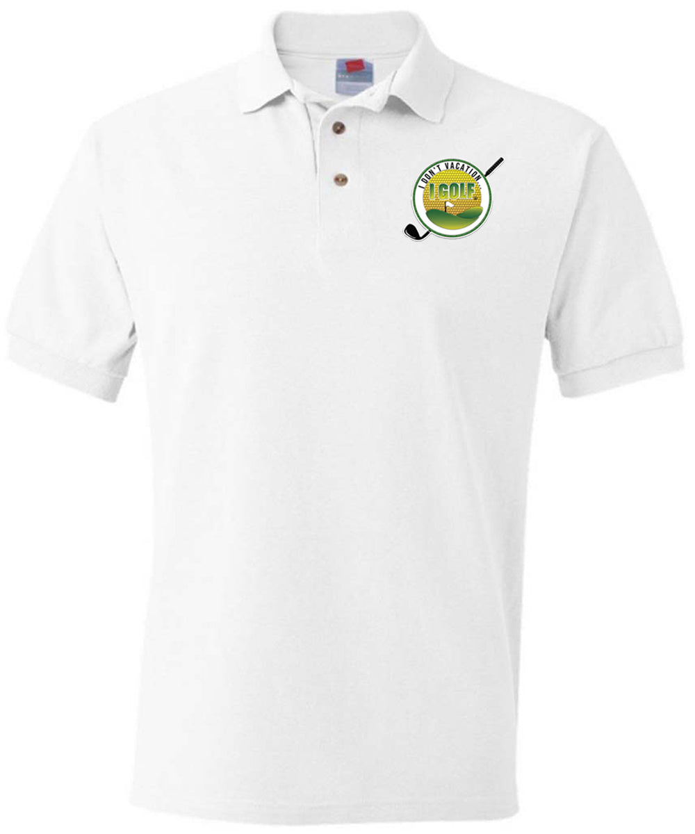 Hanes White Golf Polo Shirt w/Logo 2