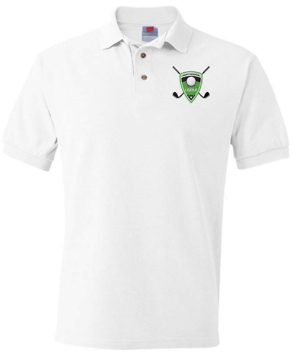 Hanes White Golf Polo Shirt w/Logo 1