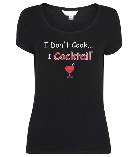 I Don't Cook...I Cocktail Scoop Neck Black w/Crystalline